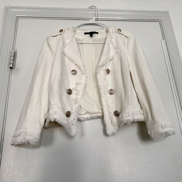 White House Black Market Jackets & Blazers - White House Black Market White Fringe Blazer Jacket